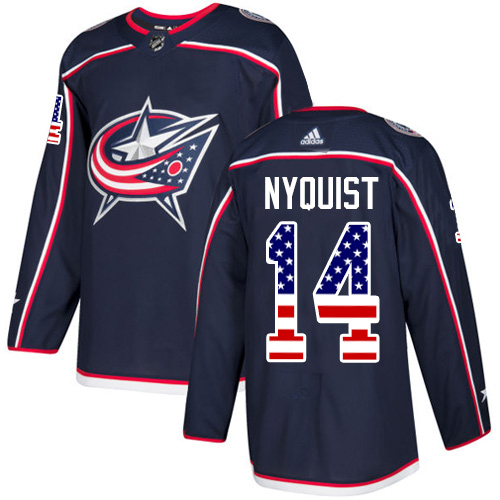 Adidas Blue Jackets #14 Gustav Nyquist Navy Blue Home Authentic USA Flag Stitched Youth NHL Jersey